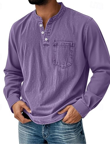  Herre Årgang Henly-skjorte T-skjorte T-skjorte Langermet Retro / vintage Fritid Avslappet Vår Høst Alle årstider Svart Rosa Lilla Blå Brun Henley Henley T-skjorte
