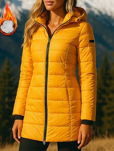  Dame Turjakke Termisk jakke Mellomlang pufferjakke Utendørs Termisk Turantrekk Turklær Vinter Høst Topper Camping / fotturer / grotting Løp Helfarge Svart Hvit Gul