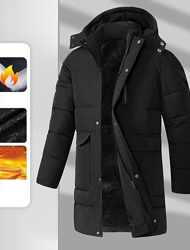  Herr Vinterkappa Pufferjacka Fleece-jacka Vadderad jacka Ficka Polyester Semester Dagliga kläder Datum Lång Mode Ledigt Bekväm Håller värmen Höst Vinter Enfärgad / vanlig färg Svart Blå Armégrön