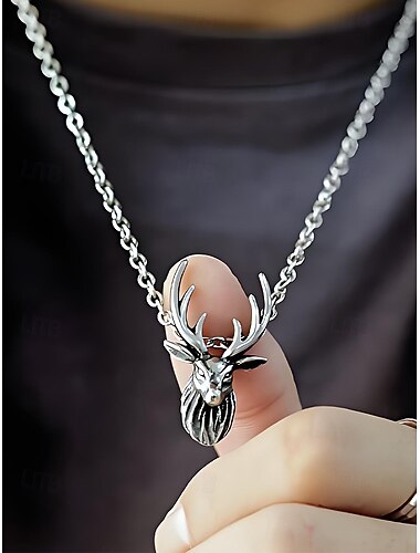  Heren legering hertenkop ketting - vintage hertengewei hanger ketting, perfect voor buiten stijl en als kerstcadeau