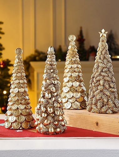  διακόσμηση χριστουγεννιάτικου επιτραπέζιου δέντρου, χρυσό βελανίδι κουκουνάρι δολάριο bitcoin σχέδιο, μίνι στολίδι χριστουγεννιάτικου δέντρου ρητίνης για εσωτερική διακόσμηση διακοπών, βιτρίνα