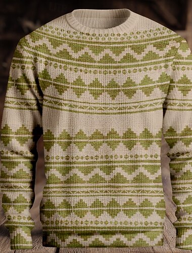  Herre Fair Isle-genser Pullover genser Strikketøy Crewneck Fritid Feriereise Daglig 3D-utskrift Hold Varm Langermet Vår Høst Vinter Blå Lilla Brun