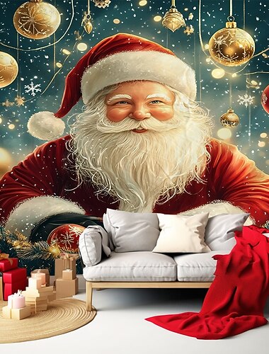  χριστουγεννιάτικα κρεμαστά ταπισερί Άγιος Βασίλης τάρανδος βόρειο σέλας χριστουγεννιάτικο στολίδι μπάλες μεγάλη τέχνη τοίχου τοιχογραφία διακόσμηση κουβέρτα κουρτίνα εξοχικό σπίτι υπνοδωμάτιο σαλόνι εορταστικό εποχιακό πάρτι διακόσμηση