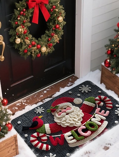  Jule Dørmatte Julemann Strikket Inngangsteppe Mykt Antiskli Holdbart Flekkbestandig Lett å Ta Vare På Indendørs Velkomst Teppe Høytidsdekorativ Hjem Accent Teppe