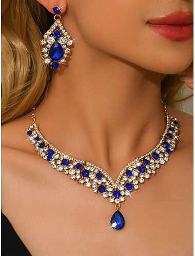  طقم نسائي من قلادة وأقراط مرصعة بأحجار الراين الأرجوانية - مجوهرات كلاسيكية لامعة لحفلات غاتسبي ورقص الصالات والمناسبات المسائية الرسمية