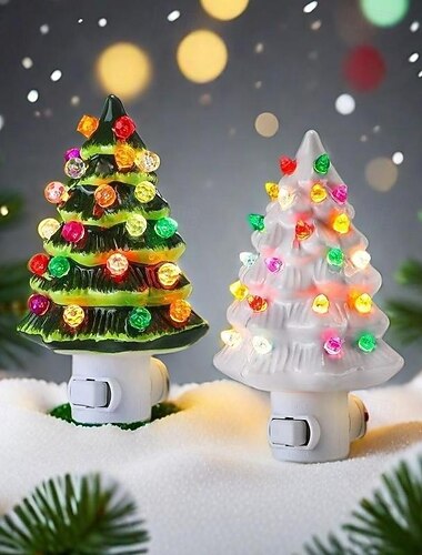  Kerstboom van hars, plug-in nachtlampje, wandlamp, bedlamp, binnen studeerkamer, slaapkamer, eetkamer, kerstdecoratieve lamp, EU/VS-stekker