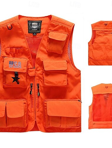  Bărbați Steagul SUA Γιλέκο Gilet Vesta de pescuit Tactic Practic Casual Fotografie Camping și drumeții Vânătoare Uscare rapidă Buzunare multiple Vestă de pescuit cu plasă detașabilă la spate Toamn
