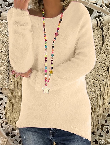  Per donna Felpa Maglione Streetwear Casual Colore Puro A Coste Girocollo Lavorato a maglia Manica Lunga Top Regolari Maglia All'aperto Quotidiano Weekend Blu Beige Autunno Inverno