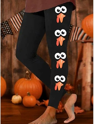  Damen Leggings Urlaub Vintage Mode Volle Länge Hohe TaillePantsErntedank Grafik Drucken Thermowarm Weich Atmungsaktiv Dehnbar Formell Outdoor Urlaub Schwarz Orange Herbst Winter Schmale Passform