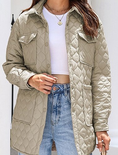 Mujer Chaqueta acolchada Chaqueta casual Cómodo Transpirable Bolsillo Botones Casual Plano Vacaciones Calle Casual Ropa Cotidiana Botonadura Simple Largo Cuello Vuelto Ajuste regular Manga Larga Ropa