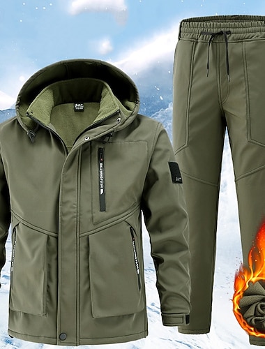  Herre Turjakke Fleece-jakke Vinterfrakk Pufferjakke Termisk sett Vinter utendørs Hold Varm Vanntett Topper Svart Grønn Grå
