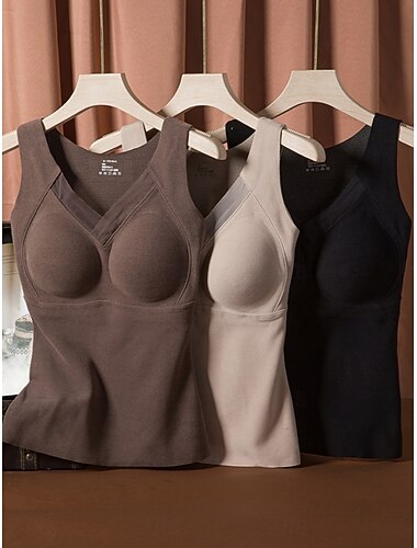  Per donna Biancheria intima termica Casual Comfort Colore Puro Casa Quotidiano Senza Maniche Scollo a V Nero Marrone Beige Grigio Primavera Autunno Inverno Vestibilità su misura
