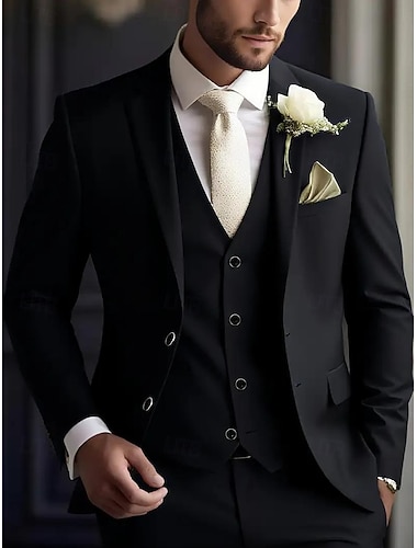 Uomo Matrimonio Abiti da sposa Bavero classico Nero Borgogna Abito Tinta unita Vestibilità standard 3 pezzi