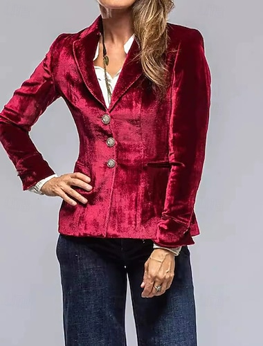  Dame Blazer Bekvem Lomme Knapper Elegant Mote Utendørs عادي Ut på byen Fritid / hverdag Helg Enkeltkneppet Normal Knaphul Normal Langermet Yttertøy Svart Burgunder Grønn Vår Høst