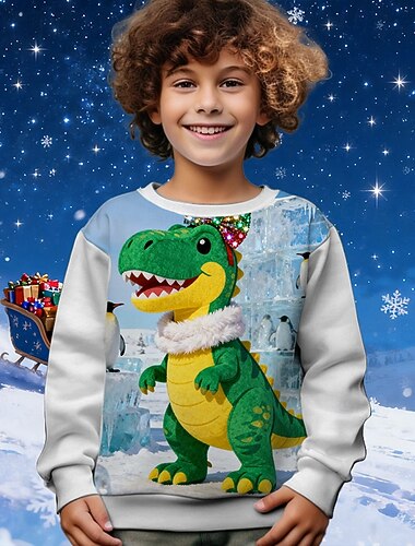  Jul Pojkar 3D Dinosaurie Tröja Långärmad Vår Höst Mode Grundläggande Barn 4-12 år Rund hals Utomhus Ledigt Dagligen Normal