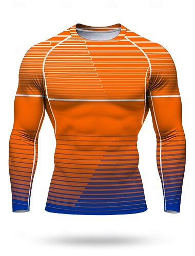  Per uomo Geometrico A righe T-shirt da corsa Maglia atletica Maglietta da Palestra Maglietta Fitness Camicia da allenamento Estate Primavera Autunno Inverno Manica Lunga UPF 50 Resistente ai Raggi UV