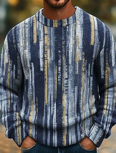  Herre Fargeblokk Abstrakt Pullover genser Strikketøy Crewneck Fritid Feriereise Gate Daglig 3D-utskrift Strikking Hold Varm Langermet Vår Høst Vinter Blå Grønn Multi Color