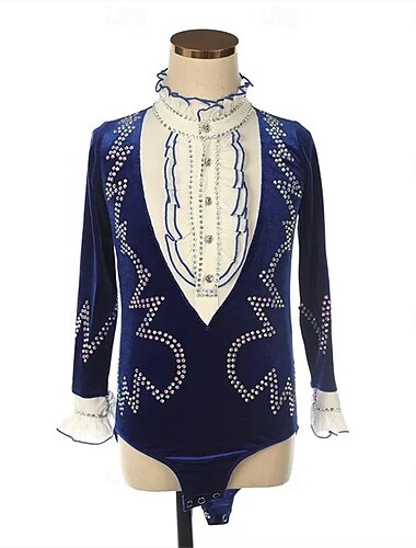  Krasobruslení Pánské Chlapecké Buz Pateni Topy modrá / bílá Slátanina Spandex Vysoká pružnost Trénink Soutěž Bruslařské oblečení Klasický Křišťál a napodobenina Dlouhý rukáv Bruslení Krasobruslení