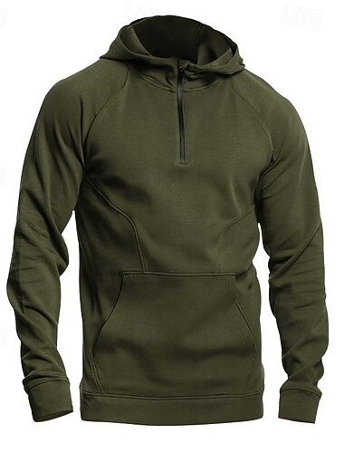 Pánské Kapuce Mikina se zipem na čtvrtletí Černá Armádní zelená Námořnická modř Tmavě šedá Kapuce Bez vzoru Kapsy Sporty a outdoor Denní Dovolená Polyester Šik ven Základní Na běžné nošení Podzim Zima