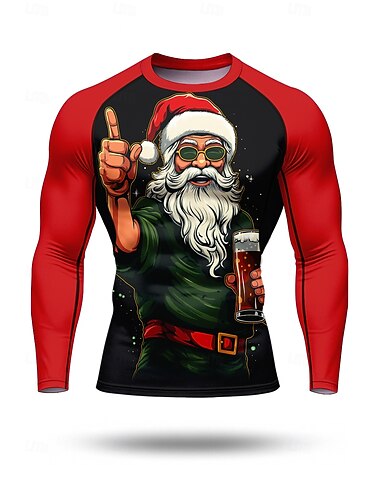  Navidad Hombre Camiseta Compresión Camiseta para correr Manga Larga Capa base Secado rápido Compresión Power Flex Dispersor de humedad Entrenamiento de gimnasio Entrenamiento activo Ejercicio Ropa de