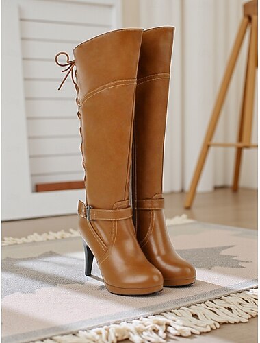  stivali alti fino al ginocchio con tacco alto da donna e design con lacci sul retro: chic, alla moda e perfetti per occasioni casual o eleganti