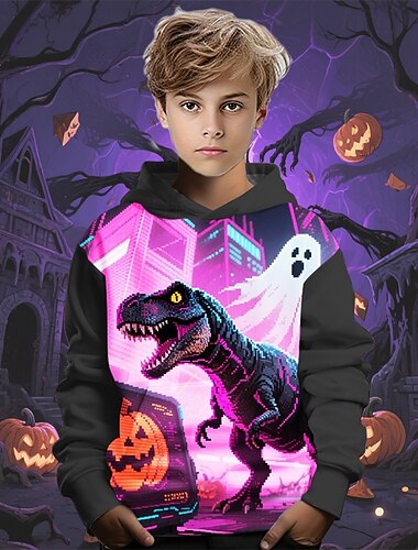  ハロウィーン 男の子 3D カボチャ 恐竜 ゴースト パーカー 長袖 春 秋 ファッション ストリートファッション 子供 4〜12年 フード付き アウトドア カジュアル 日常 レギュラー