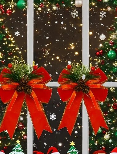  6/12 stk. store juletre-sløyfepynter, gjør-det-selv fløyelsbånd med pynt, juletretopper og oppheng til julepynt