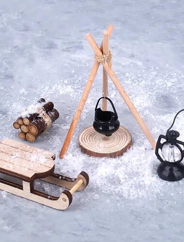  Julesnøslede og veddekorasjon til leirbord, vinterscenepynt for julenissen, festlig atmosfære og sesongbasert hjemmedekor