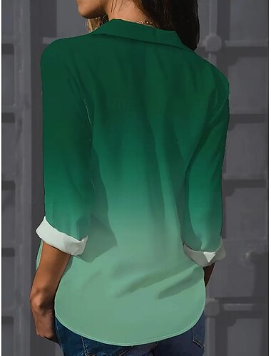  Dam Skjorta Nyans Blommig Grafisk Elegant Stylish Grundläggande Långärmad Tröjkrage Vanliga toppar Arbete Dagligen Knappar Mönster Grön Vår Höst Vinter Vår, Höst, Vinter, Sommar