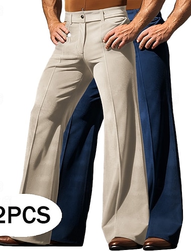  Herren Hose Anzughose Schlaghose Schlaghosen Samt-Hosen Tasche Mehrfachpackung Einfach Komfort Atmungsaktiv Volle Länge Outdoor Täglich Ausgehen Mode Ethno-Stil beige+khaki Grün+Khaki Mikroelastisch