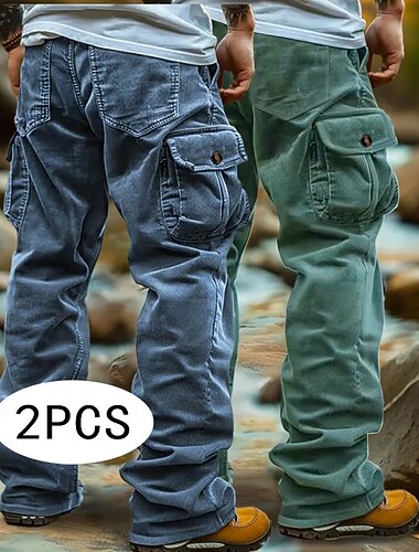  Homens Calças Cargo Calça cargo Calças de Veludo Calças largas Calça casual Cintura elástica Bolso multi Perna reta Tecido Conforto Respirável Comprimento total Ao ar livre Casual Diário Férias Moda