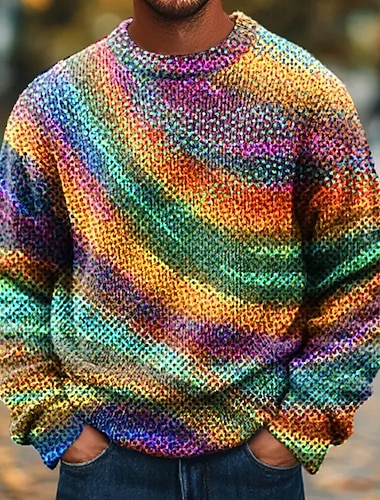  Herre Geometrisk Fargeblokk farge Pullover genser Strikketøy Crewneck Fritid Feriereise Gate Daglig 3D-utskrift Fargeblokk Strikking Langermet Høst Vinter Flerfarget a Flerfarget B