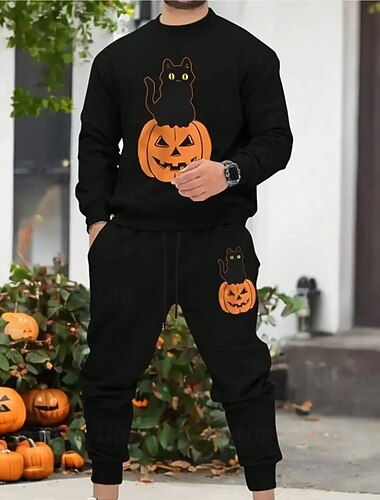  Mindszentek napja Férfi Denevér Tök mosoly 2db 3D pulóver készletek Tracksuit Pulóver pulóver Hosszú ujj Hosszú nadrág Terített nyak Sportos Alkalmi Hétköznapi Fesztivál 3D nyomtatás Tavasz Ősz Tél