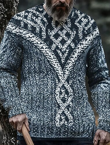  Hombre Graphic Vikingo Suéter de punto Prendas de punto Cuello redondo Retro Antiguo Casual Vacaciones Diario Impresión 3D Tejido en Punto Mantiene abrigado Manga Larga Primavera Otoño Invierno Verde