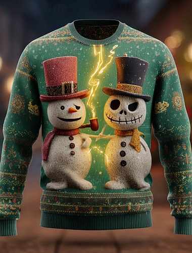  Pull de Noël moche Homme Bonhomme de neige Pull Tricots Col Rond Occasionnel Vacances Quotidien Festival Impression 3D Garder au chaud manche longue Automne Hiver Vert 1 # Vert 2# Vert