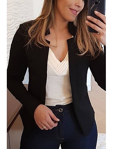  Dame Blazer Bekvem Pustende Slank passform Fritid عادي Kontor Gate Avslappet Dagligdagstøy Åpen Forside Kort Høy krage Normal Langermet Yttertøy Svart Hvit Gul Vår Høst