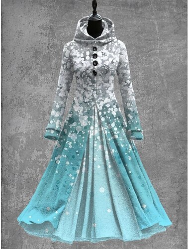  Dámské Maxi šaty Áčkové šaty Na běžné nošení Denní Běžný Květinový Dlouhý rukáv Kapuce Královská modř Vodní modrá Nebeská modř Trávová zelená Jaro Podzim