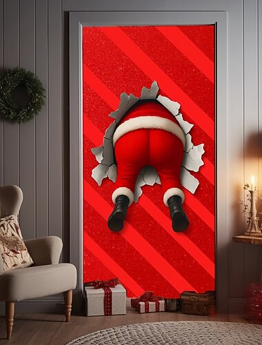  クリスマス・ドアカバー、赤いベルとリボン付きのフェスティブ・バックドロップ・ドアカーテン、2025年クリスマス・パーティー・屋内屋外ホリデー装飾用