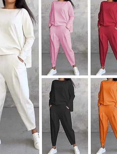  Dame Sett med genser-joggedresser 2-delt treningsdress Loungeantrekk med lomme Ensfarget Treningsdrakt Høst Svart Hvit Treningsstudio Løp Trening Lettvekt Pustende Langermet Sport Sportsklær