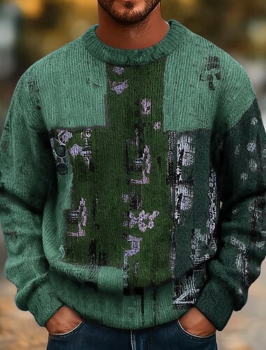  Per uomo Blocco di colori Maglione Maglieria Girocollo Casual Vacanza Streetwear Quotidiano Stampa 3D Lavoro a maglia Tenere al caldo Manica Lunga Primavera Autunno Inverno Rosso Blu Marrone