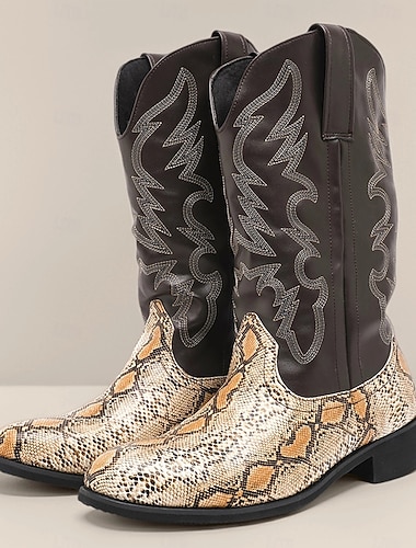 Men's Western Snake Print Cowboy Boots with Bold Design – Stylish and Durable Footwear, Perfect for Western-themed Events, Outdoor Adventures and Casual Outings   Men's Western Snake Print Cowboy Boots with Bold Design – Stylish and Durable Footwear, Perfect for Western-themed Events, Outdoor Adventures and Casual Outings