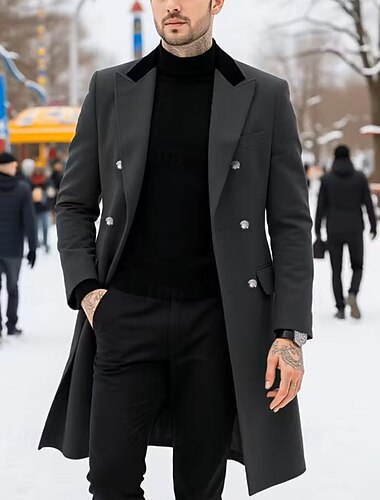  Per uomo Cappotto Trench Trench lungo Vacanza Quotidiano Autunno Inverno Poliestere Antivento Capispalla Abbigliamento Moda Classico Semplice Tasca Bavero Doppiopetto