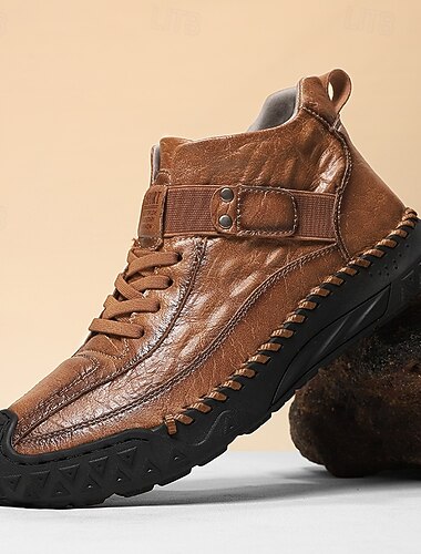  Braune Outdoor-Wanderstiefel aus echtem Kunstleder für Herren mit rutschfester Sohle – Freizeitschuhe für Abenteuerreisen