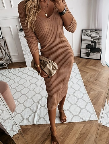  Γυναικεία Μίντι φόρεμα Φόρεμα πουλόβερ Καθημερινό φόρεμα Κομψό Μοντέρνα ΕΞΩΤΕΡΙΚΟΥ ΧΩΡΟΥ Καθημερινά Εξόδου Κανονικό Σκέτο Μακρυμάνικο Στρογγυλή Ψηλή Λαιμόκοψη Μαύρο Λευκό Ανοικτό Καφέ Θαλασσί