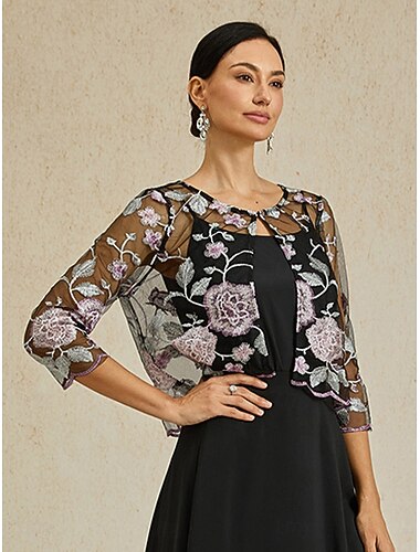 Damen Blazer Leicht Spitze Bestickt Elegant Blumen Formell Kurz Rundhalsausschnitt Lässiger Schnitt Dreiviertelarm Oberbekleidung Schwarz Sommer Frühling   Damen Blazer Leicht Spitze Bestickt Elegant Blumen Formell Kurz Rundhalsausschnitt Lässiger Schnitt Dreiviertelarm Oberbekleidung Schwarz Sommer Frühling