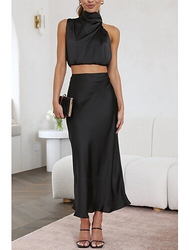  Per donna Insieme del vestito Tubino Elegante Semplice Arricciato Abito Midi Senza Maniche Collo Alto Formale Feste Nero Bianco Rosa Primavera Autunno Vestibilità regolare