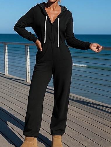  Jul Dame One Piece Joggedrakt Loungeantrekk Snorer Ensfarget Treningsdrakt Høst Svart kaffe Utendørs Reise Sport Fukttransport Langermet Sport Sportsklær Mikroelastisk Normal