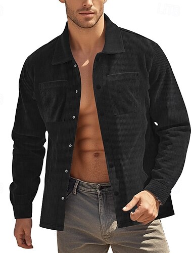  Herren Hemd Freizeithemd Cordhemd Knopfhemd Cargohemd Schwarz Grün Grau Langarm Umlegekragen Training Outdoor Tasche Bekleidung Vintage Lässig