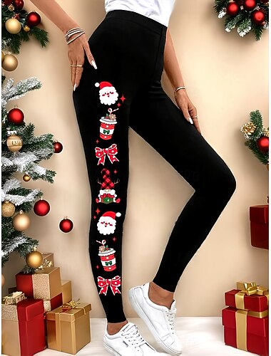  Női Nadrág Leggingek Kényelmes leggings Szabadság Szüret Utcai sikk Teljes hossz Természetes Grafika Mikulás Karácsony Rugalmas derék Nyomtatott kellemes Szabadtéri Kényelmes Nyúlós Szabadtéri