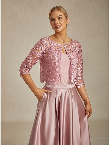 dam spetstoppar jacka blommig elegant fest rund hals magrosa toppar bröllopsgäst fest aftonkläder spets broderad rodnad rosa sommar vår höst
